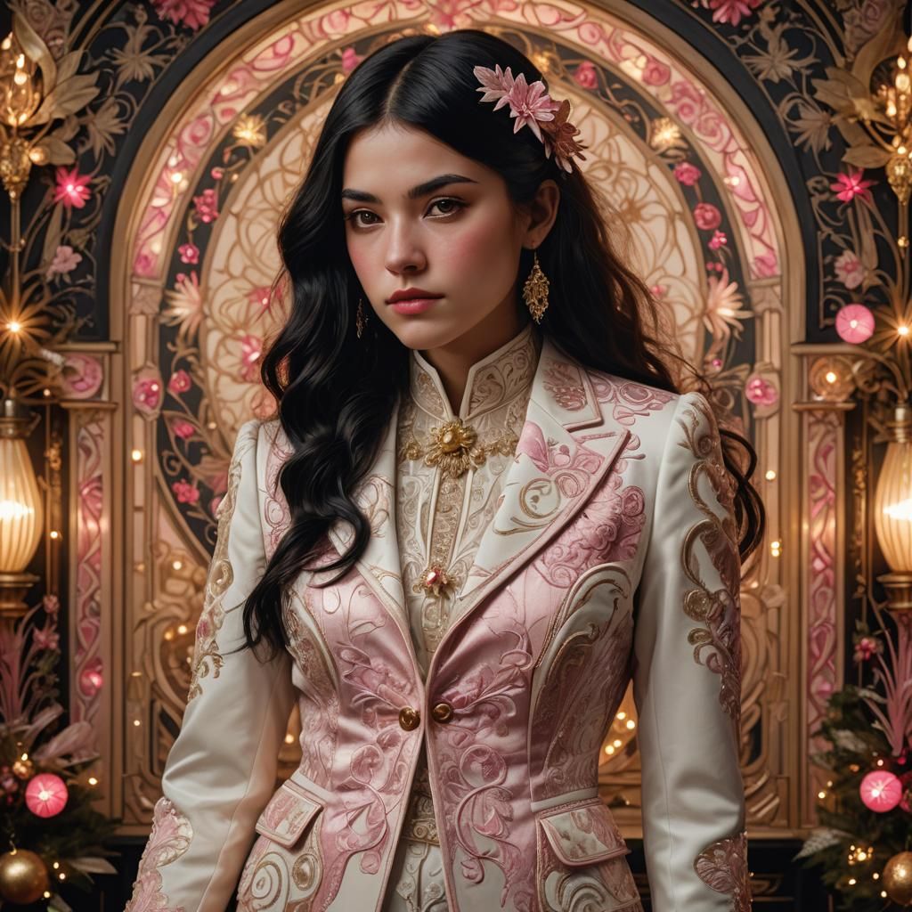 Jugendstil Girl in Embroidered Suit at Christmas