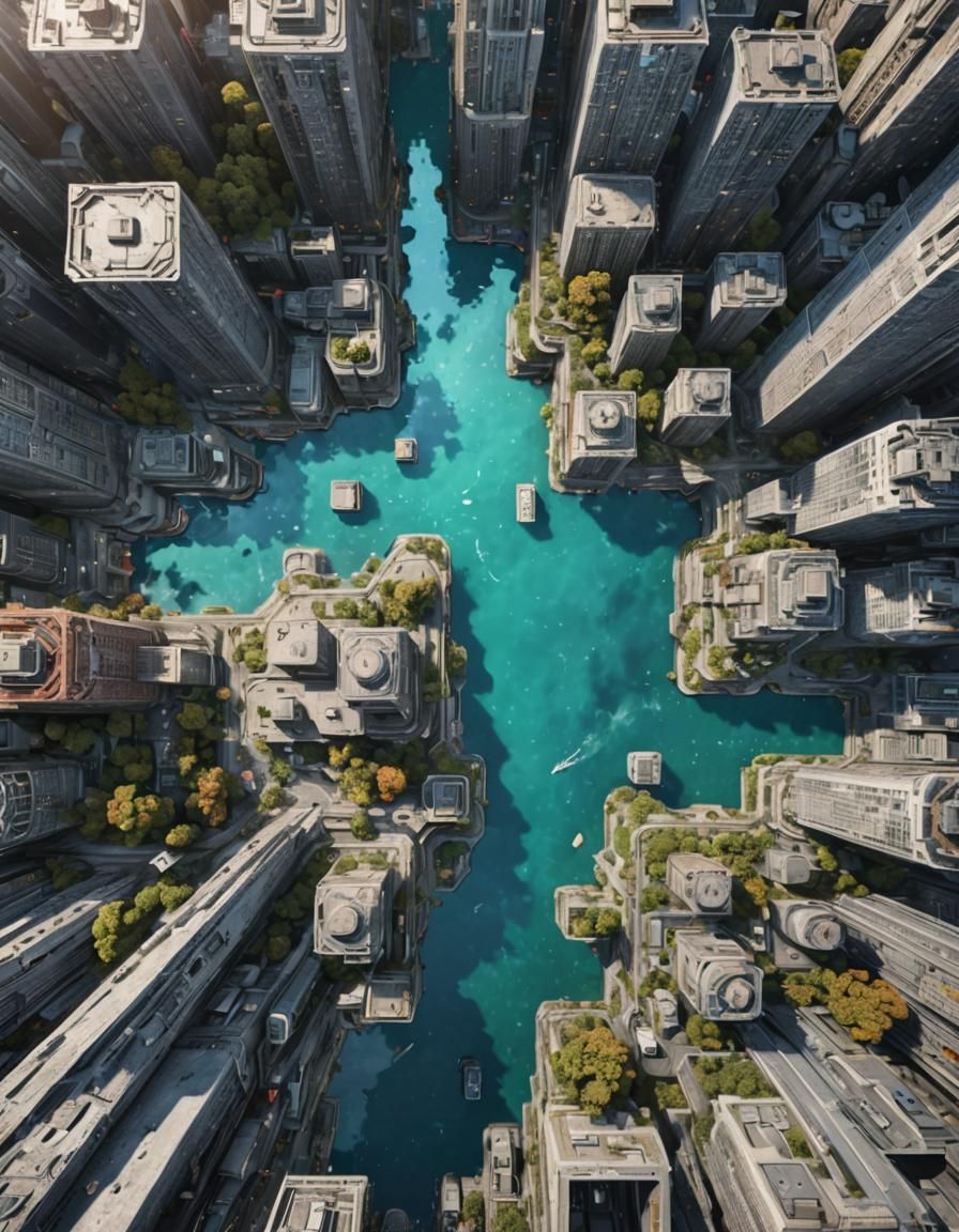 Towering Liminal Cityscape from Above, Dreamy 8K Render