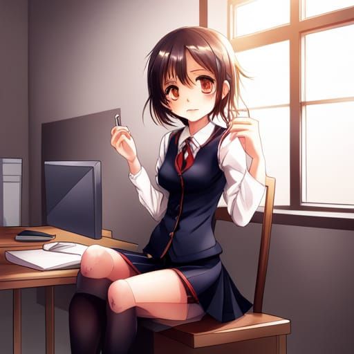 Anime Girl in School Uniform on Desk
