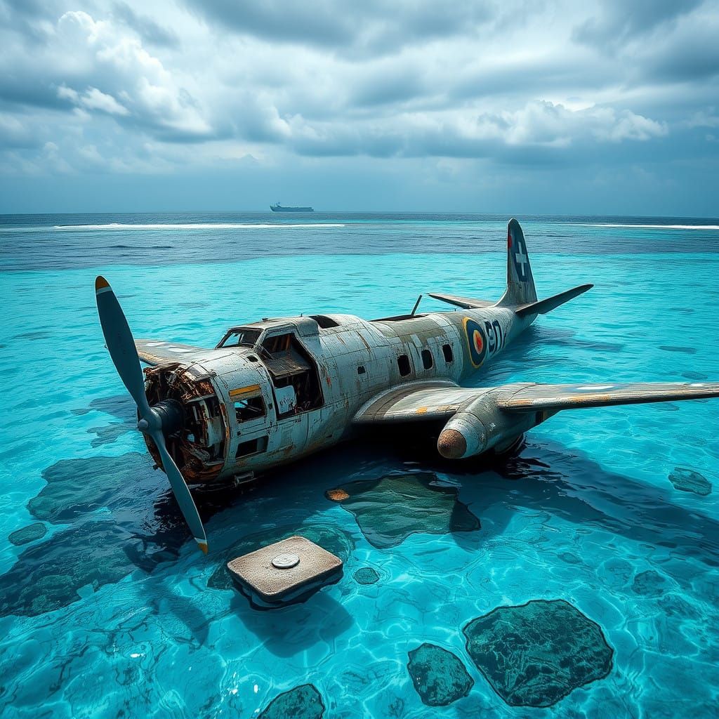 WW2 Plane Wreckage Emerge from Tropical Lagoon