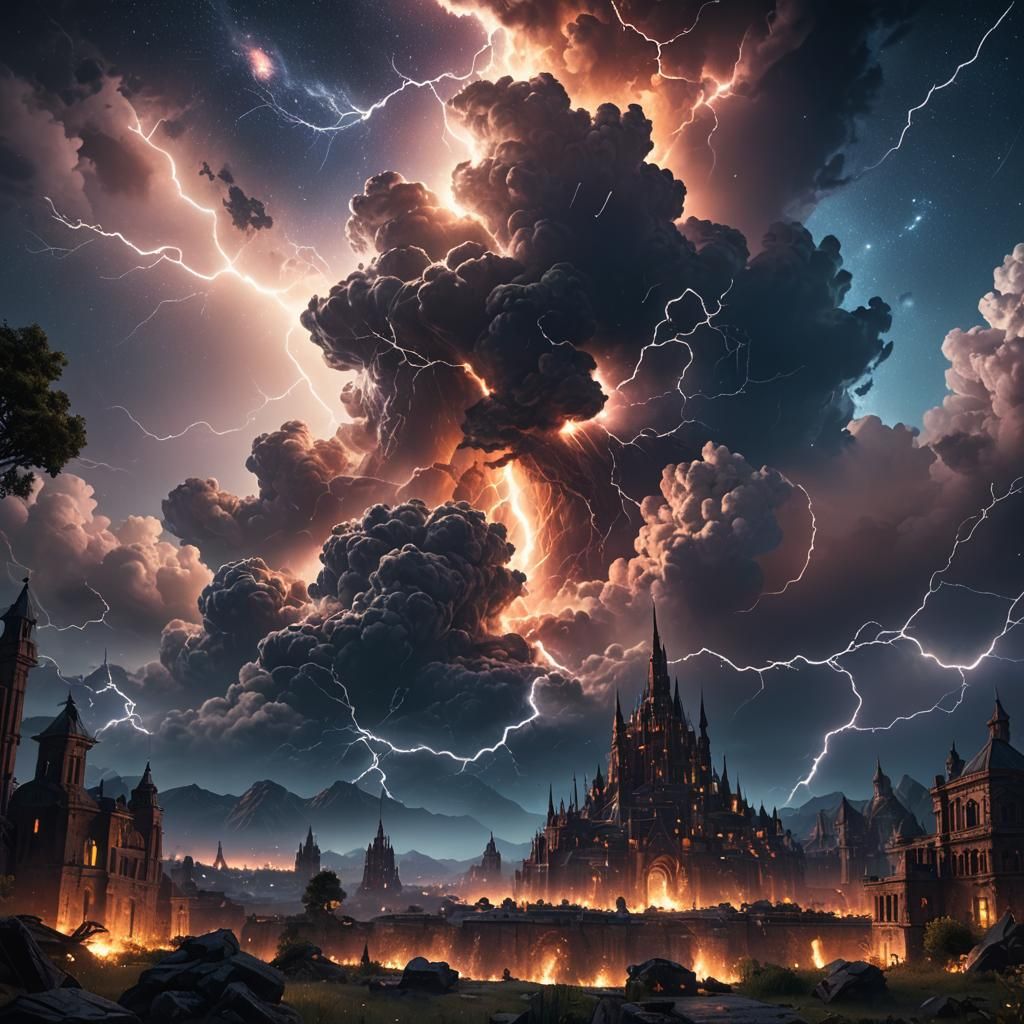 Dramatic Thundering Night Sky Concept Art