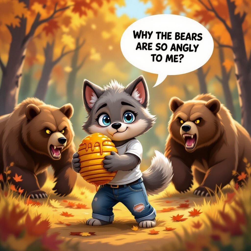 Werewolf Puppy's Honey Mishap in Cel-Shaded Style