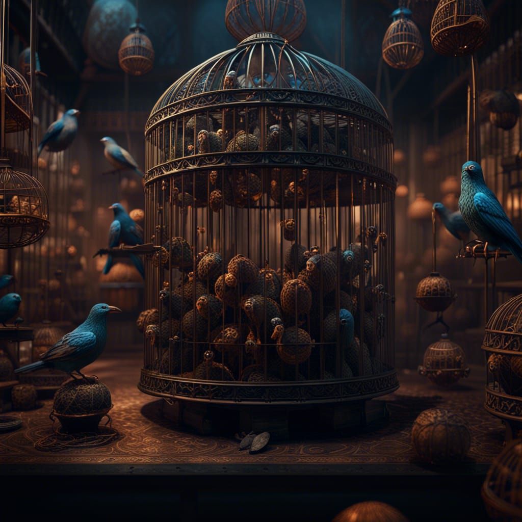 Surreal Museum: Faces in Birdcages, Detailed Concept Art