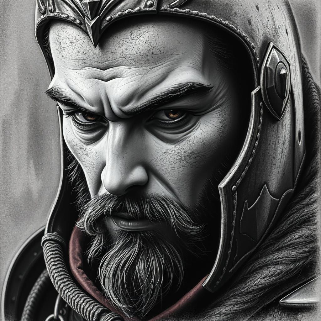 Medieval Warrior Prince in Hyperrealistic Charcoal