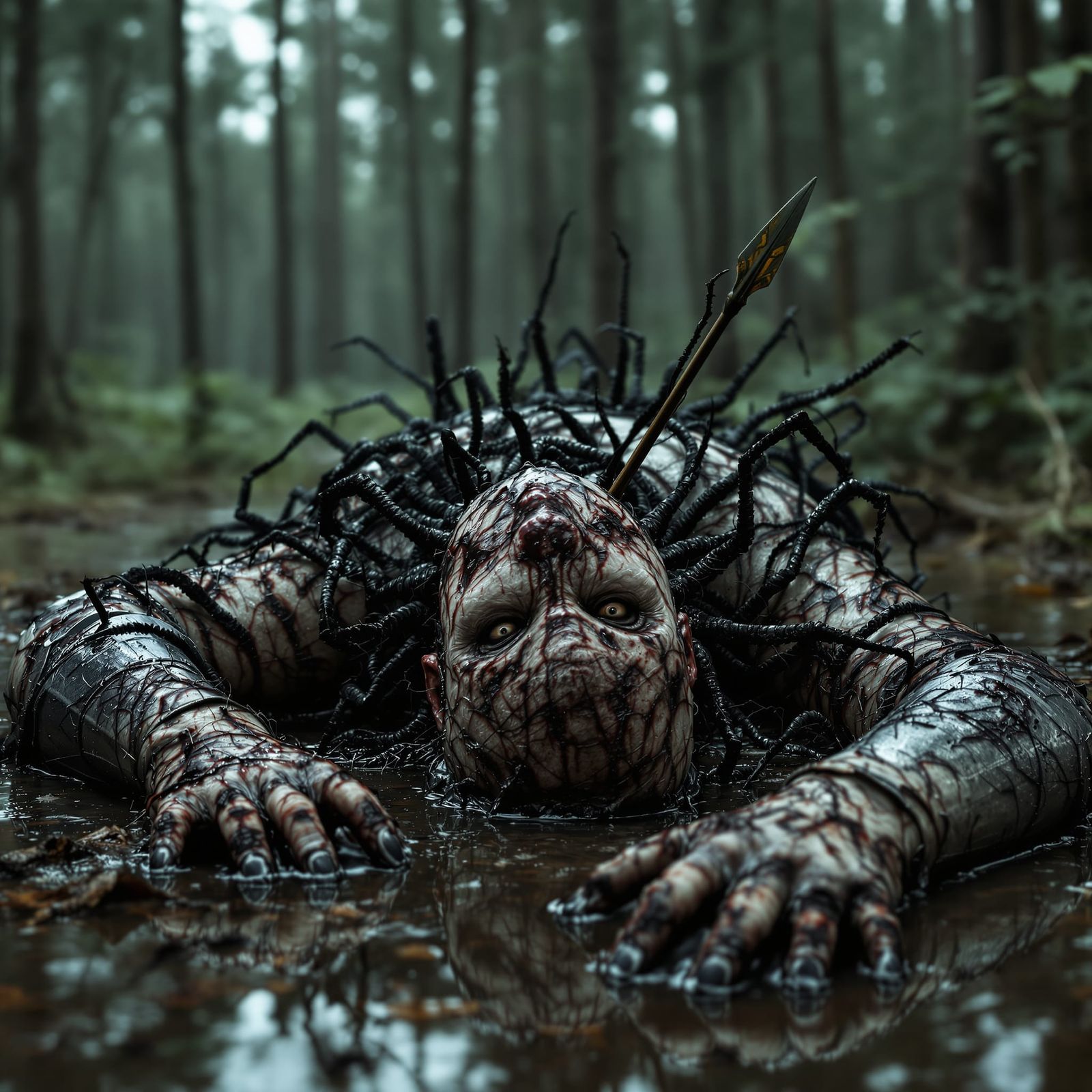 Despairing Guard Pinned by Spear in Parasitic Swamp