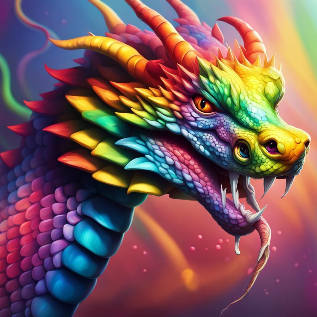 Hyperrealistic Rainbow Snake Dragon Concept Art