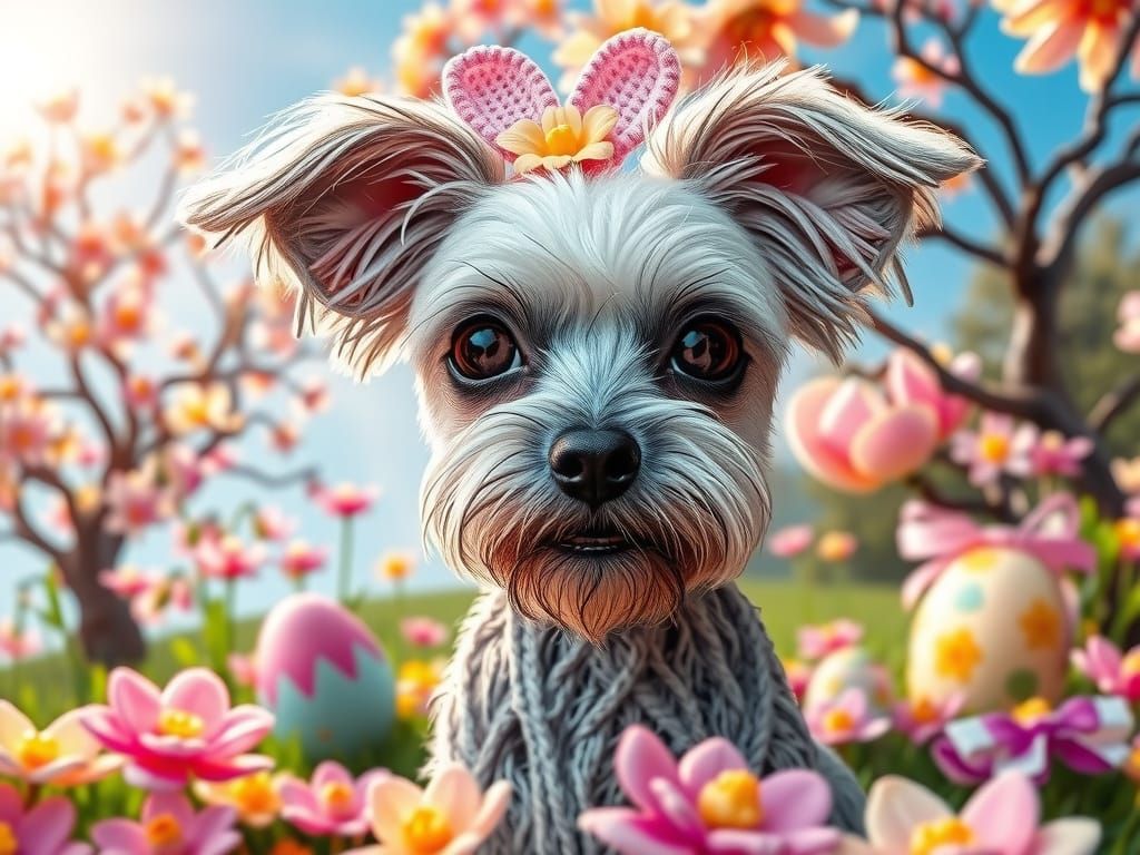 Vibrant Easter Fantasy Chinese Crested Dog in Klimt-Inspired...