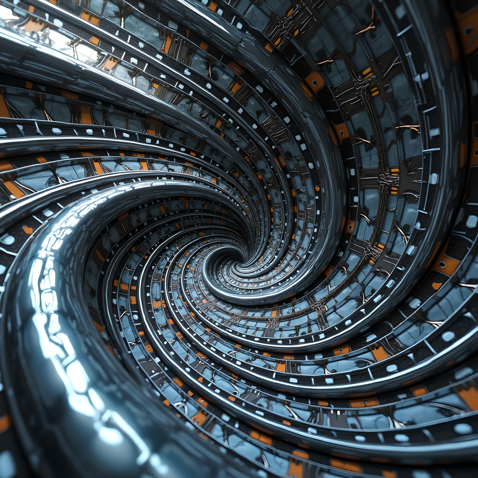 Photorealistic Op Art with Spiraling Fractals in 3D