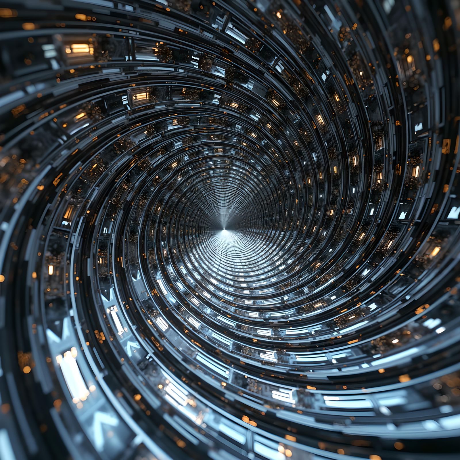 Fractal Op Art with Spiraling 3D Glassmorphism