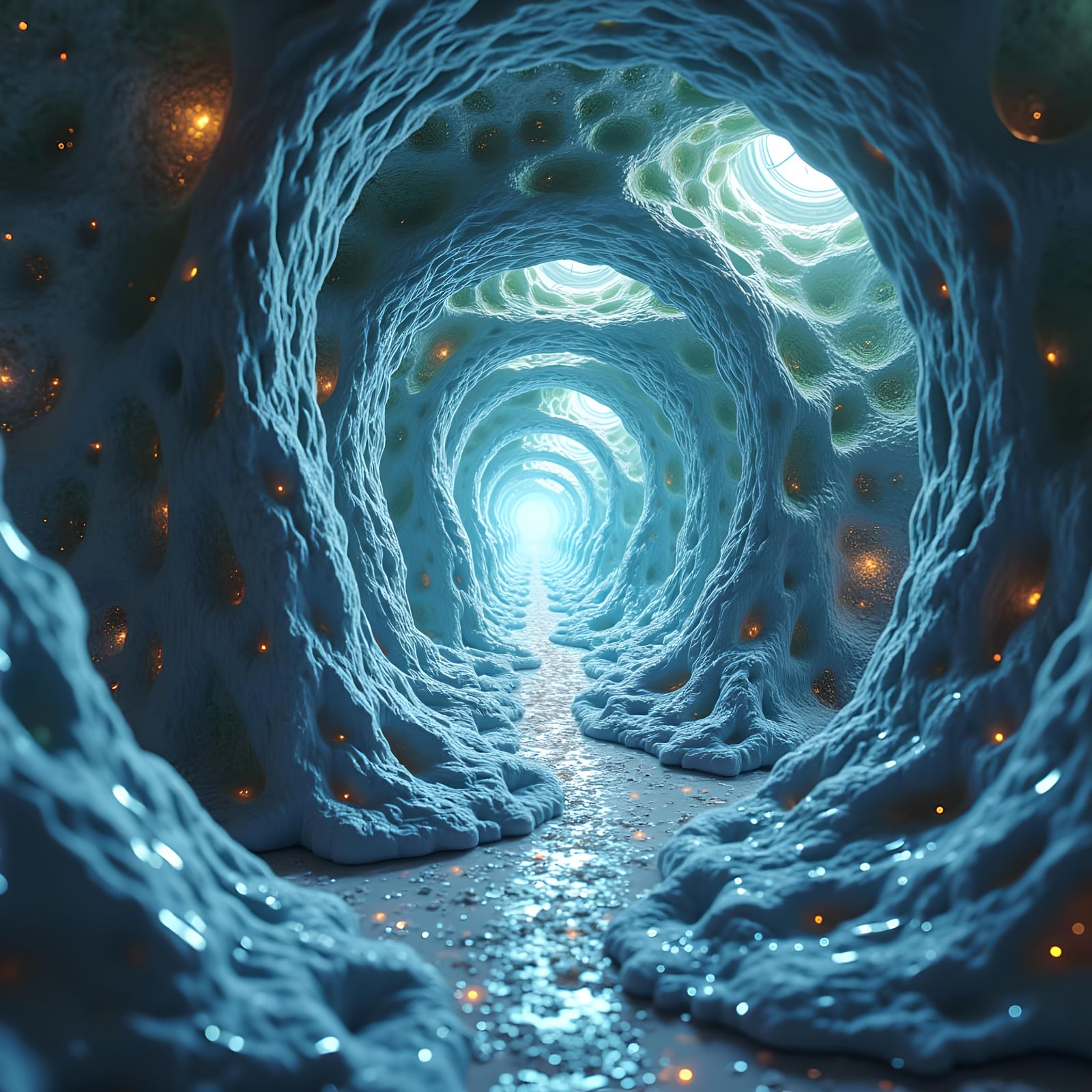 Photorealistic Op Art with Spiraling Fractals and Depth