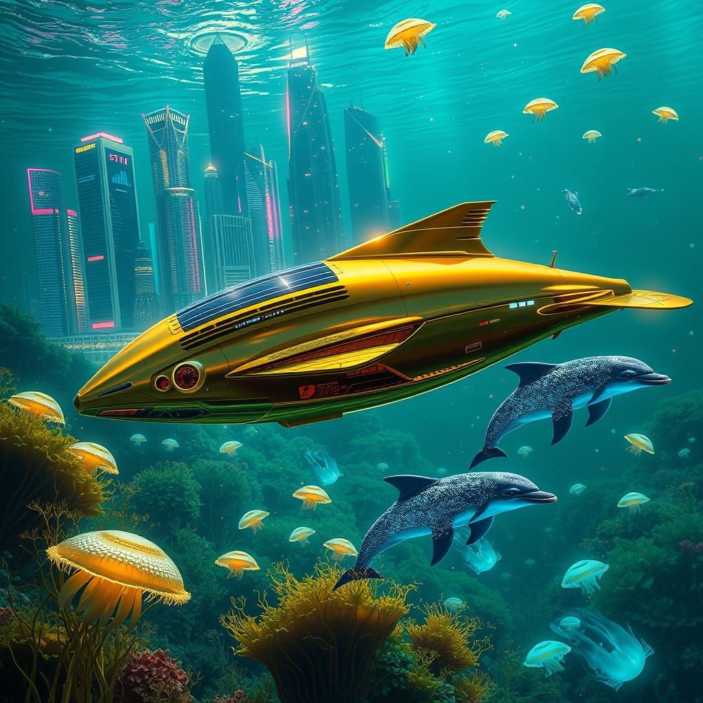 Surreal Aquatic Metropolis in Cyberpunk Style