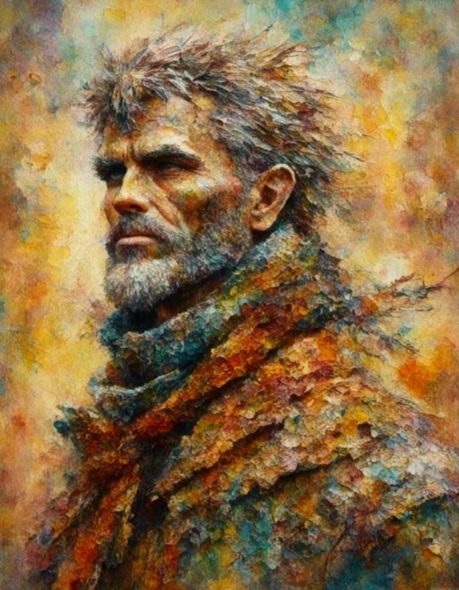 Elven Man in Anti Color Fume Oil Painting Style