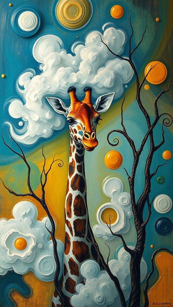 Surreal Giraffe in Abstract Dreamscape, Salvador Dali Style