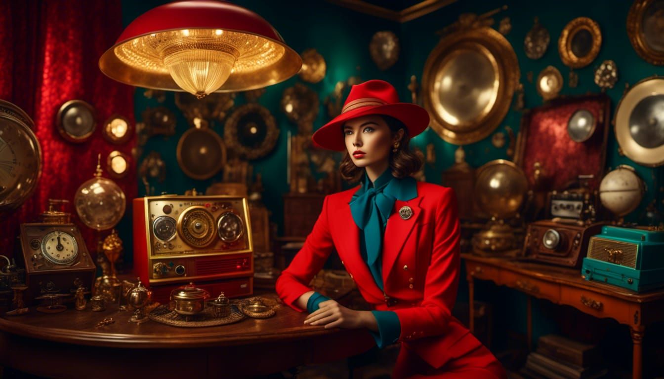 Fashion Model in Retro Studio, Wes Anderson Style