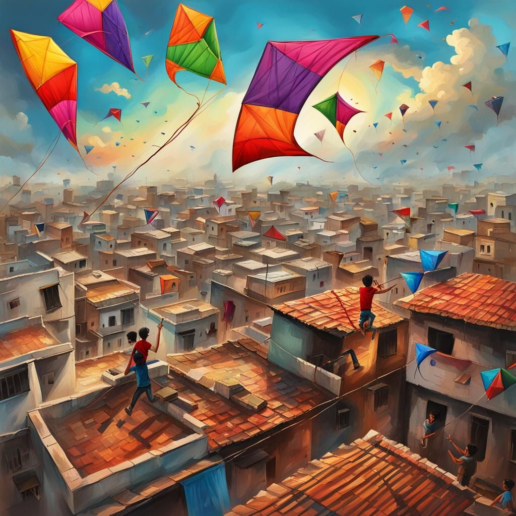 Children Flying Kites in Hyderabad: Splash Art