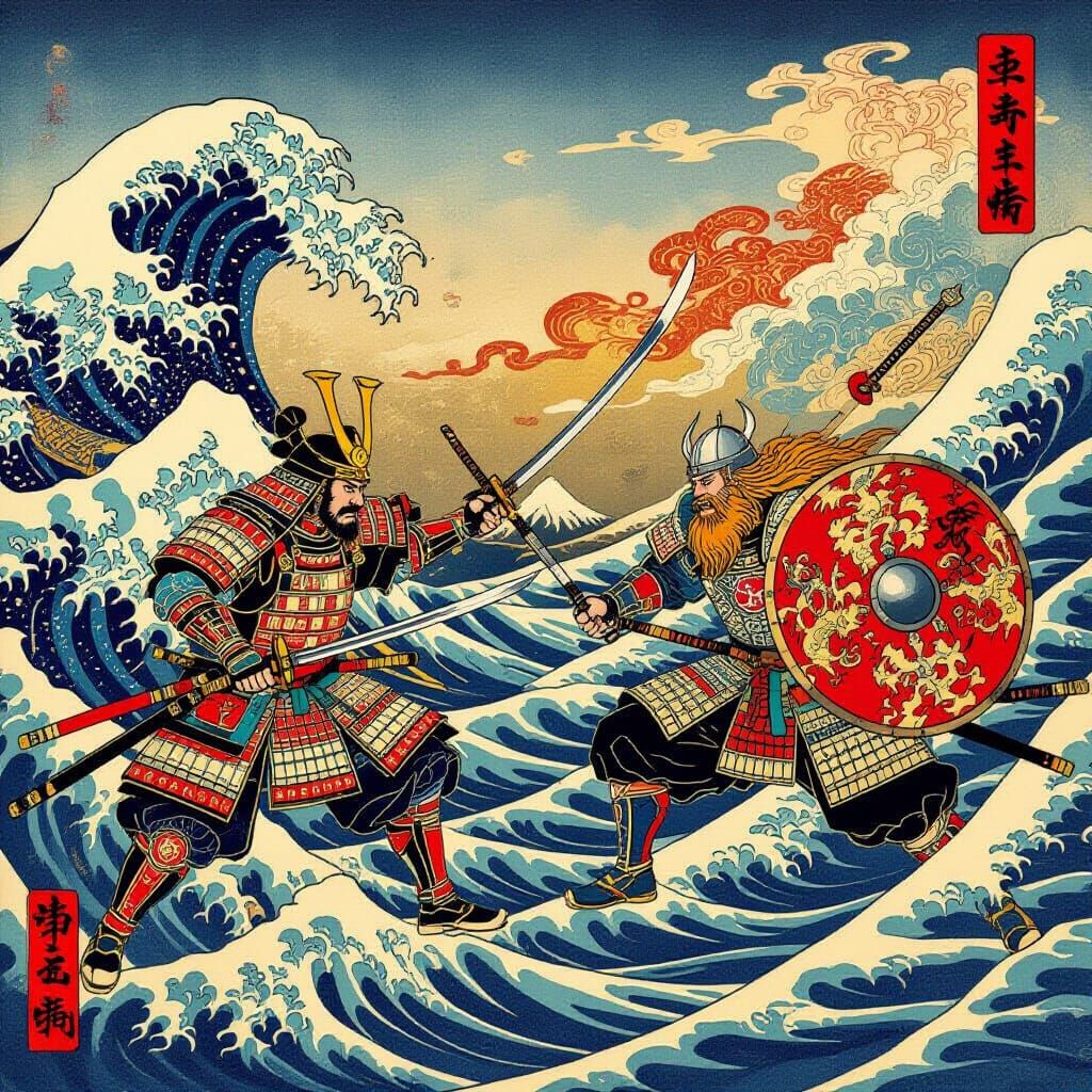 Samurai vs Vikings Ukiyo-e Print
