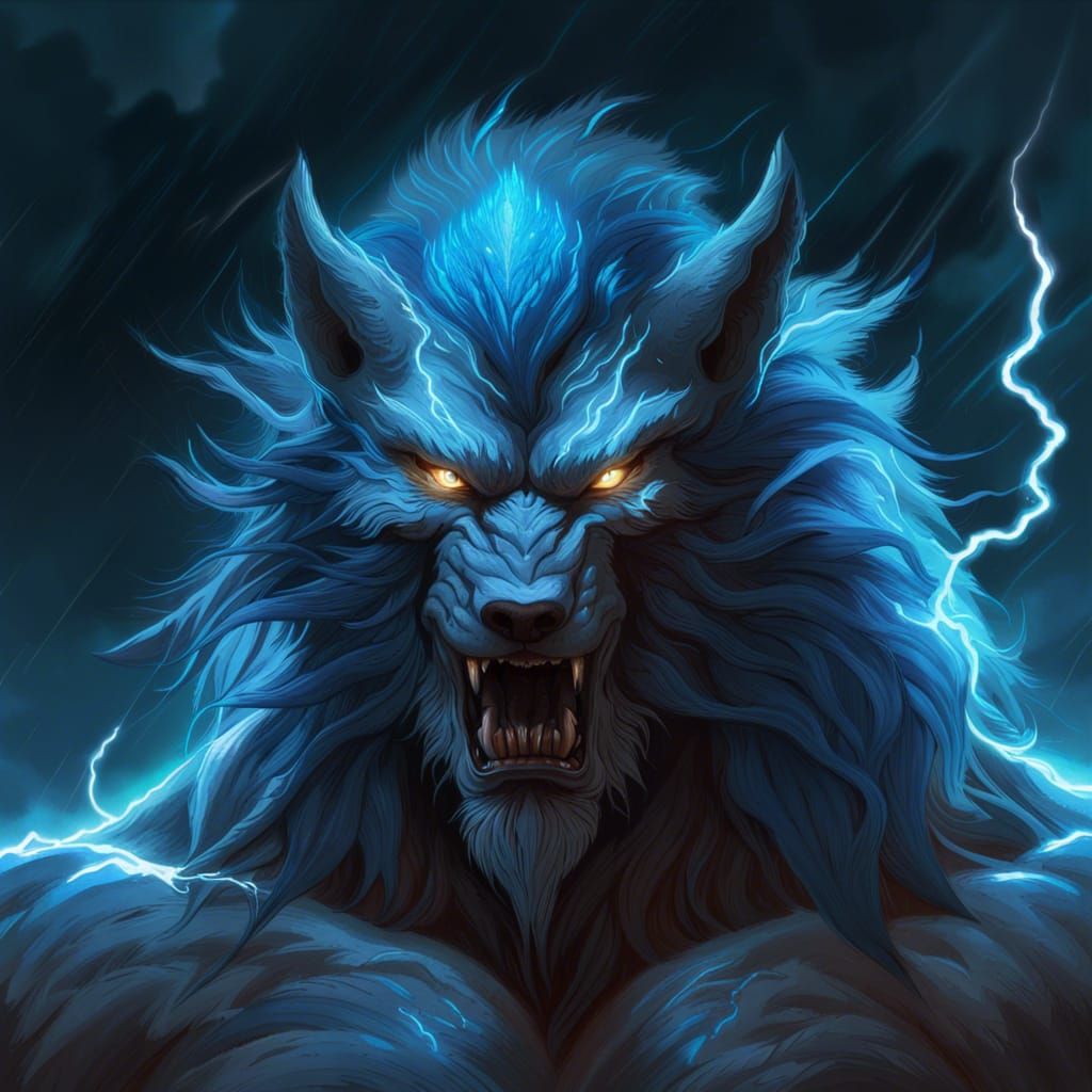A warefolf being struck by lightning