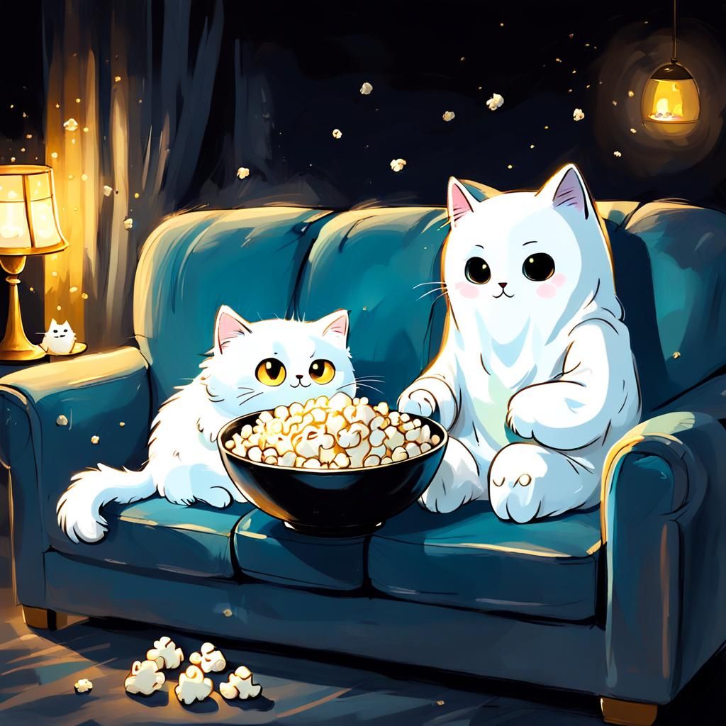Ghost and Cat's Cozy Movie Night
