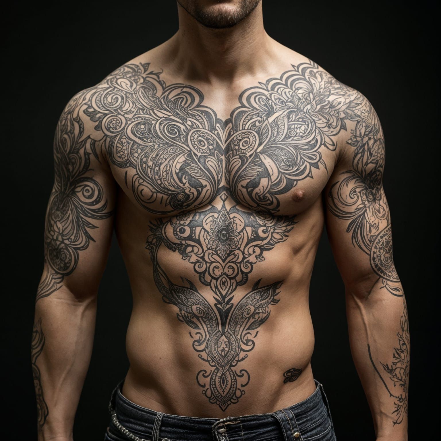 Geometric Indonesian Tattoo Design: Demon Face