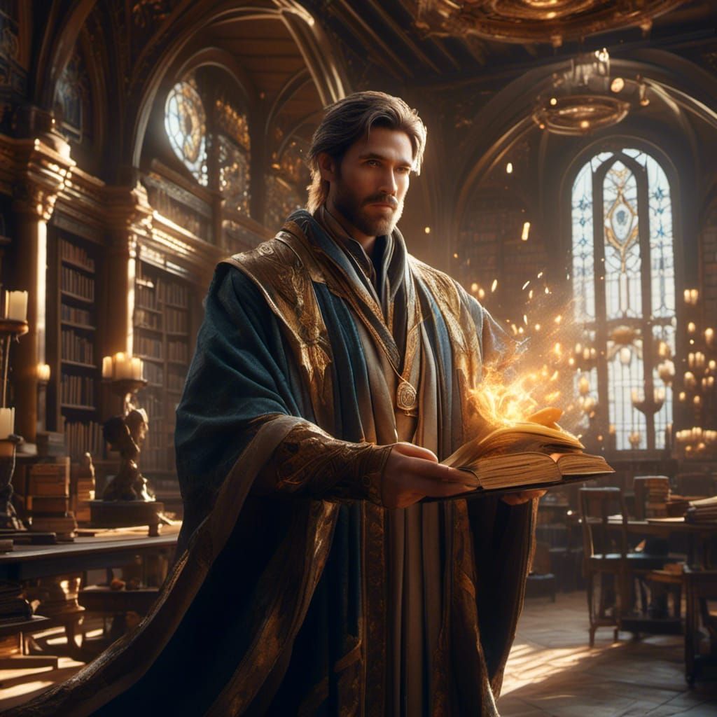 Wizard Students Learning Magic in Ancient Castle Classroom