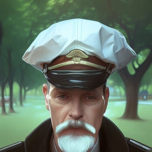 Policeman with Long Mustache in Park, Digital Art