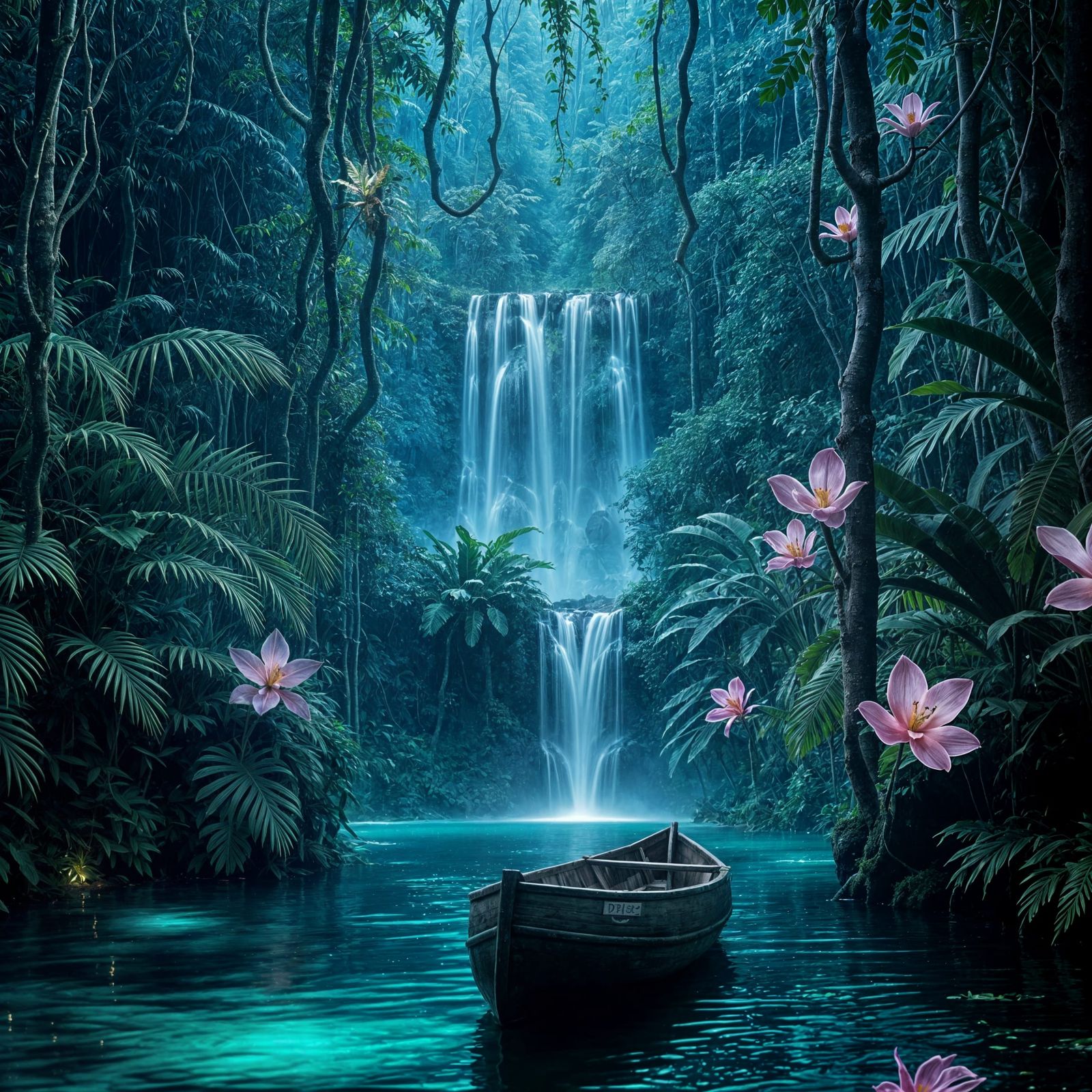 Mystical Twilight Jungle with Glowing Pool