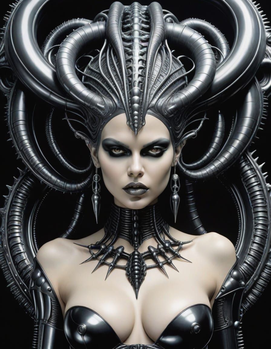 Voluptuous Punk Goddess in HR Giger Style
