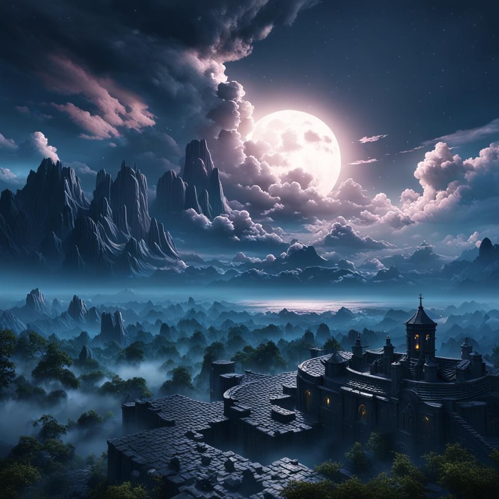 Moonlight Through Clouds: Fantasy Concept Art