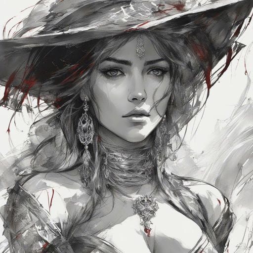 Sardinian Girl Portrait in 19th Century Splash Art Style