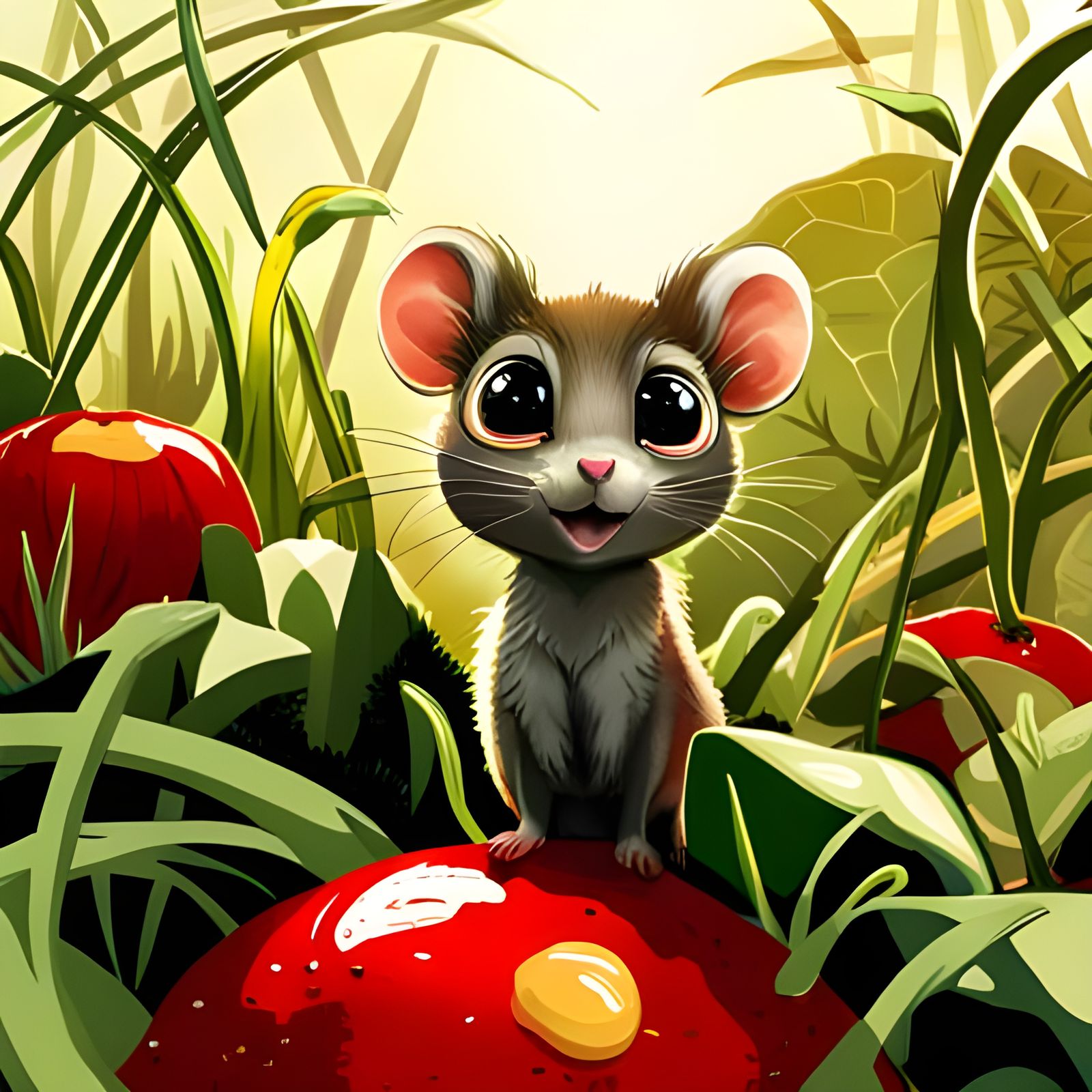 Adorable Baby Mouse in a Hyperrealistic Garden