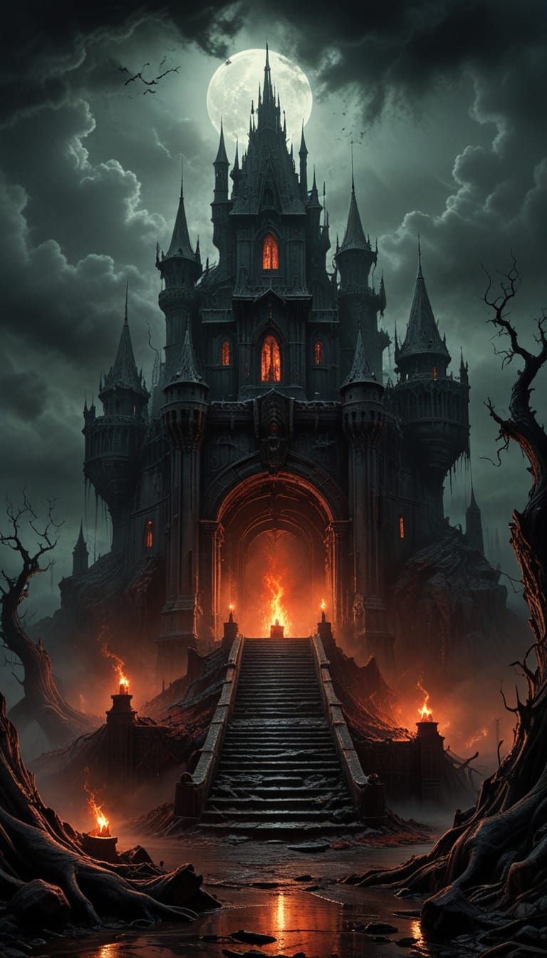 Mysterious Dark Fantasy Castle in a Haunting Landscape
