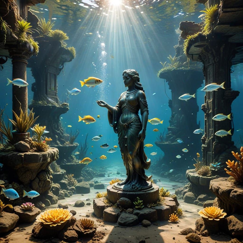 Sunlit Wreckage of a Submerged City from Above