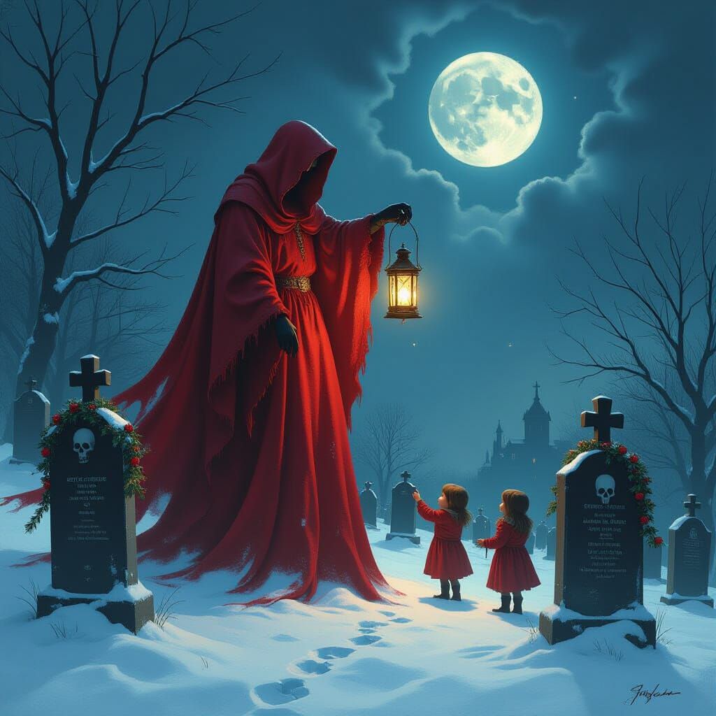 Phantom in Snowy Graveyard Holding Lost Souls Lantern