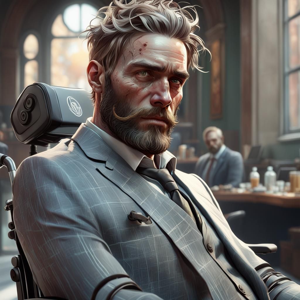 Pale Man in Wheelchair: Detailed Digital Portrait