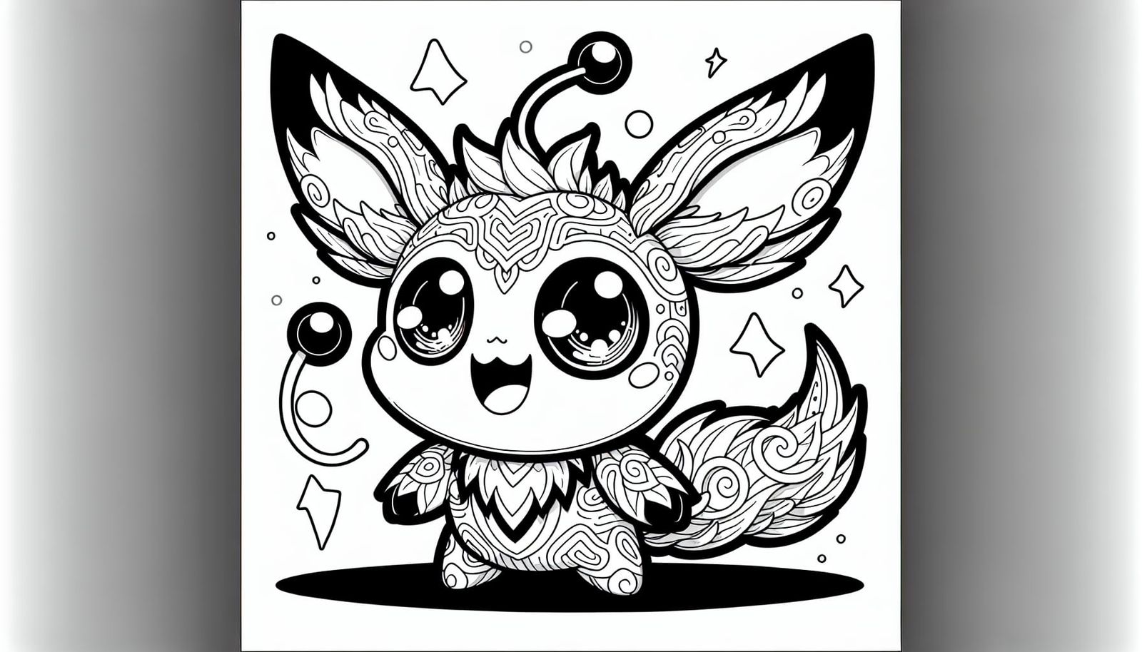 Coloring Page: Cute Chibi Creature with Bolt Tail