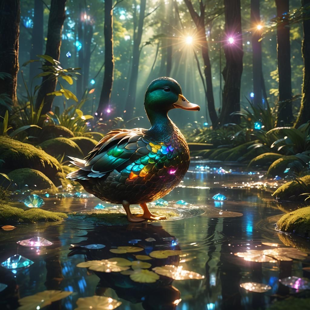 Cute Duck in Forest: Digital Illustration