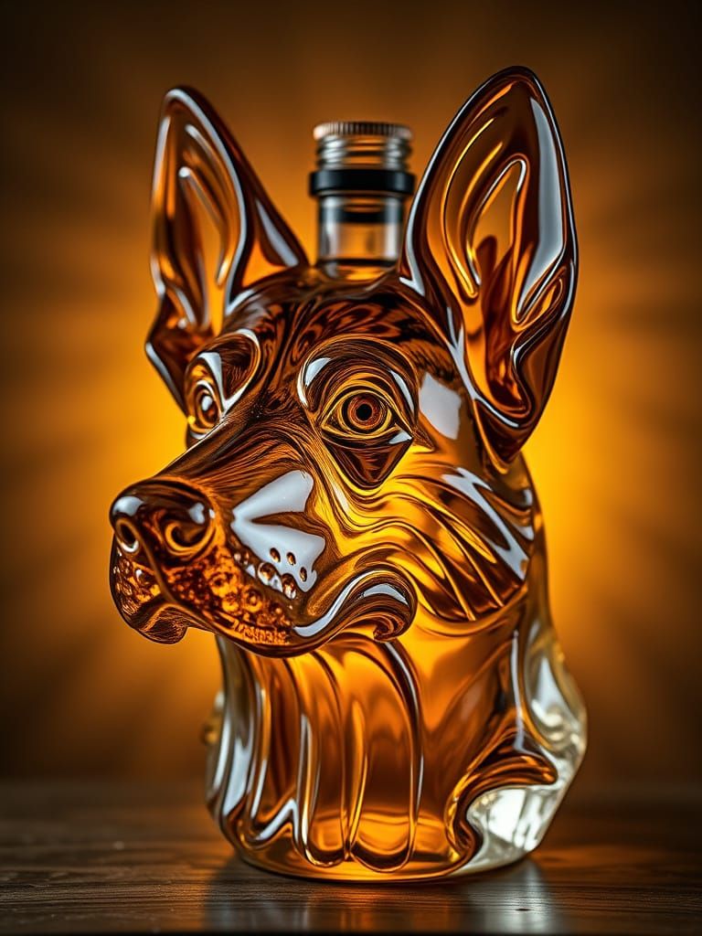 Glass Dog Bottle in Warm Earthy Lighting