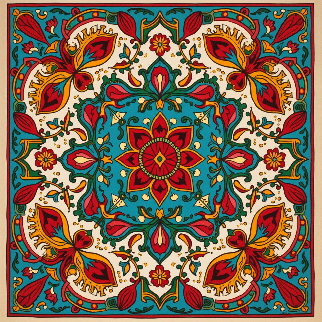 Vibrant Uzbek-Inspired Geometric and Floral Pattern