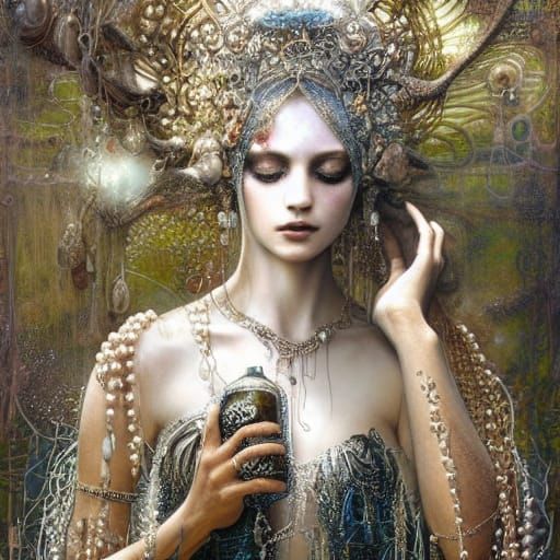 Goddess Adorned with Pearls: Hyperrealistic Encaustic Painti...