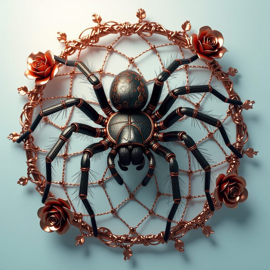 Metal Wire Tarantula Sculpture in Dark Fantasy Style