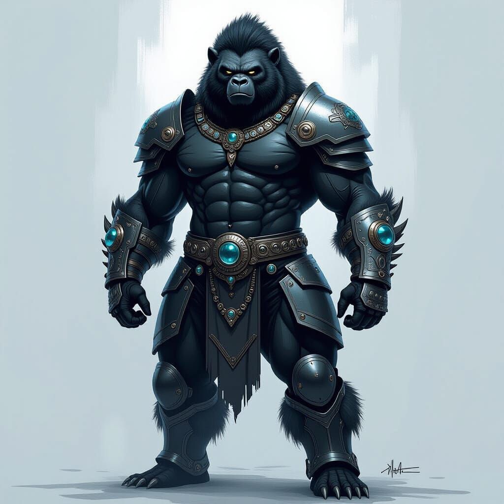 Afro-Masculine Metallic Gorilla in Tribal Armor