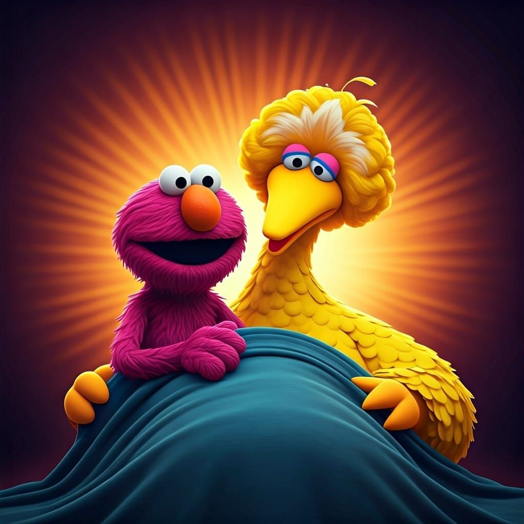 Elmo and Big Bird's Magical Sleepover Scene in Vibrant 3D