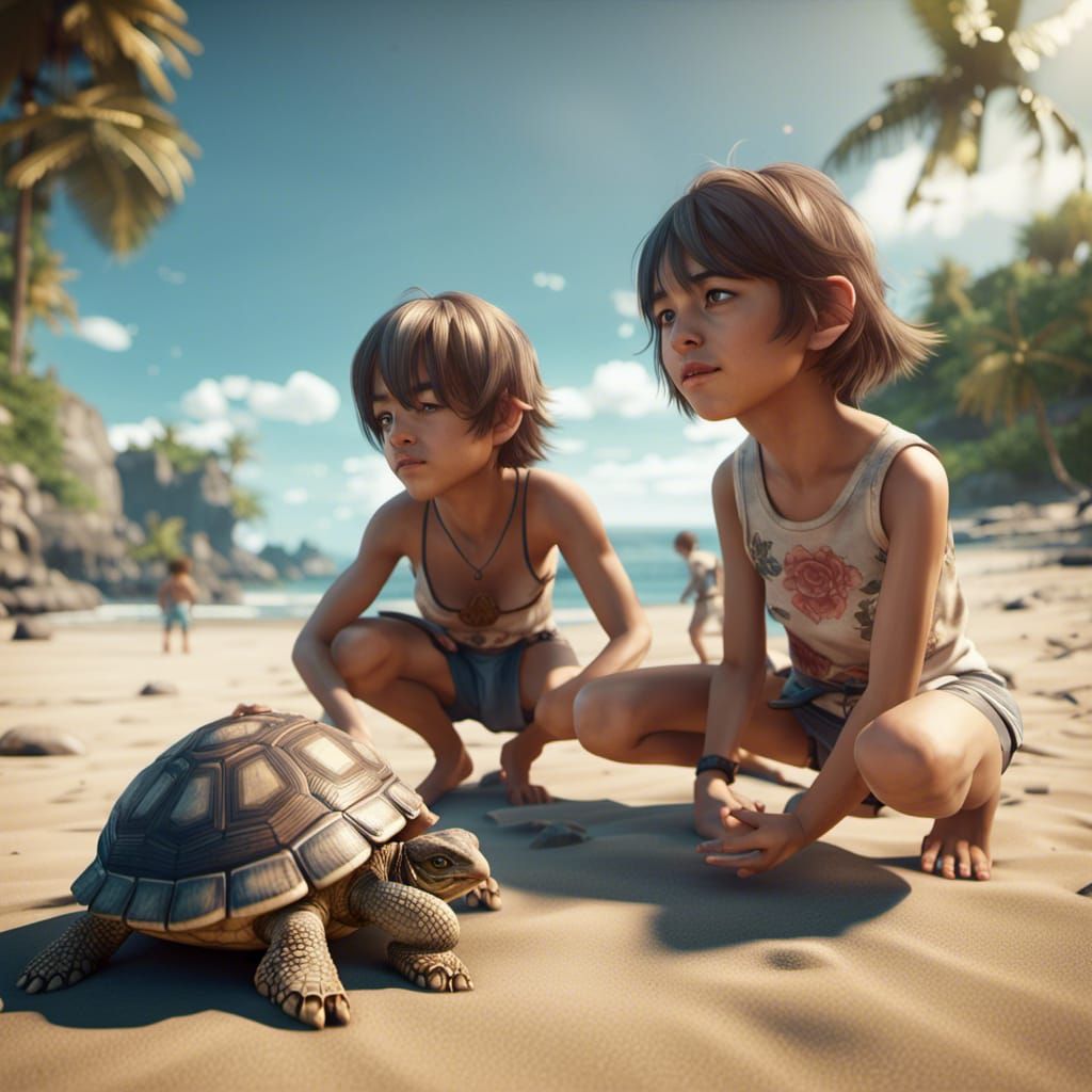 Children Playing with Turtle: 3D Game Cinematic