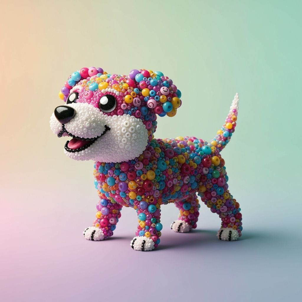Colorful Beaded Dog in Dreamlike Style