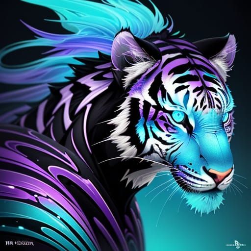 Glass Tiger Creature Art with Neon Energy