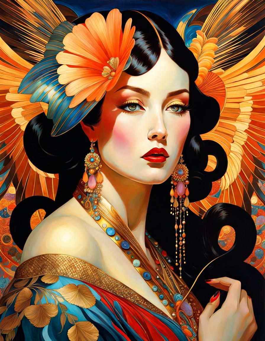 Dramatic Maximalist Flames in Art Deco Style