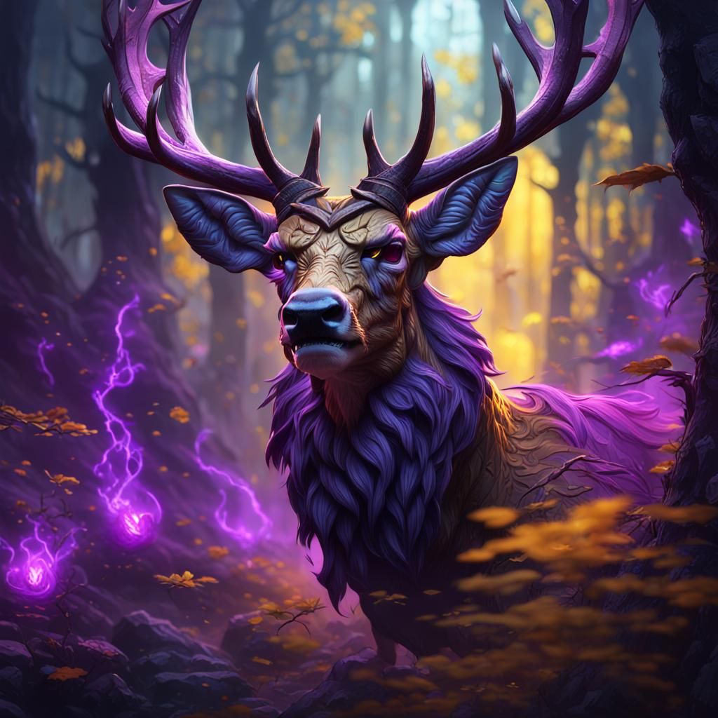 Fearsome Fanged Deer in Dark Fantasy Style