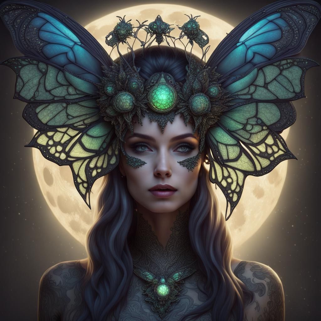 Lunar Moth Woman: Intricate 8K Resolution Art