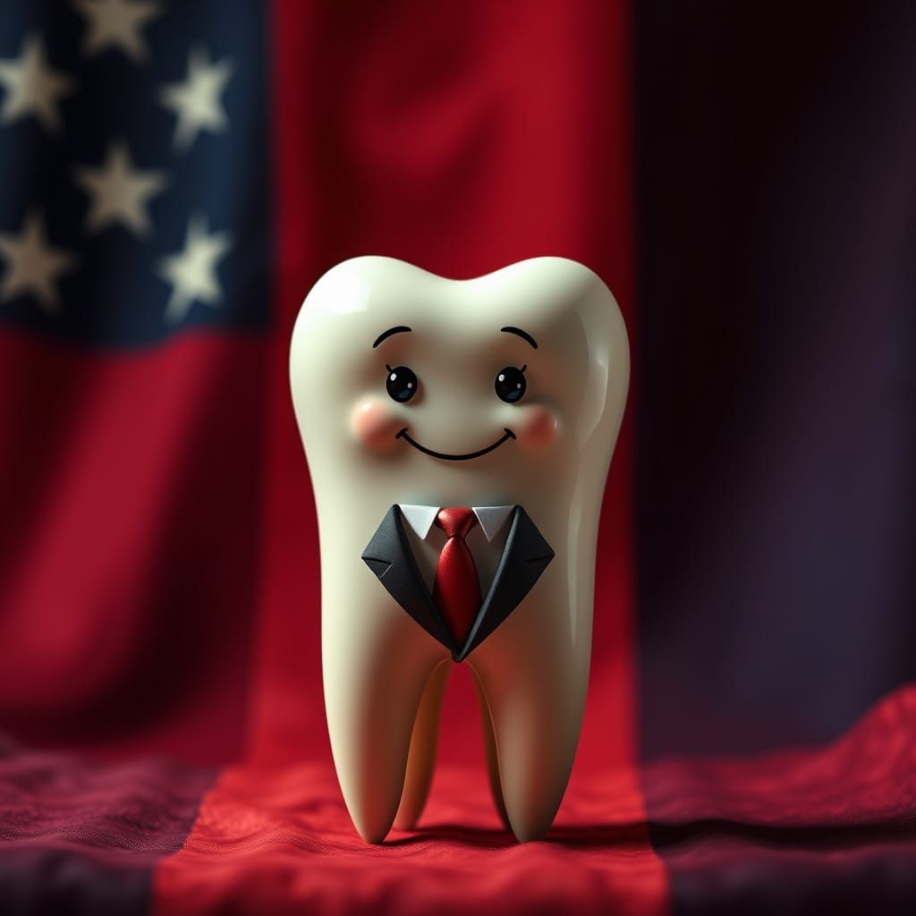 Majestic Tooth Presides Over American Flag
