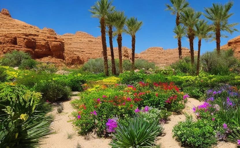 Secret Desert Oasis and Flower Garden